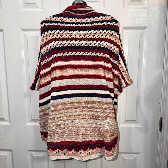 Umgee USA Women's Striped Pointelle Knit Open Front Cardigan Boho Red Multi M/L - Picture 5 of 6